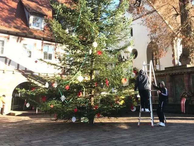 Schüler schmücken Baum